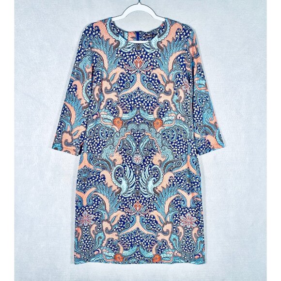 J Mclaughlin Dress Womens XL Blue Stretch Paisley Catalina Cloth Midi - Picture 1 of 14